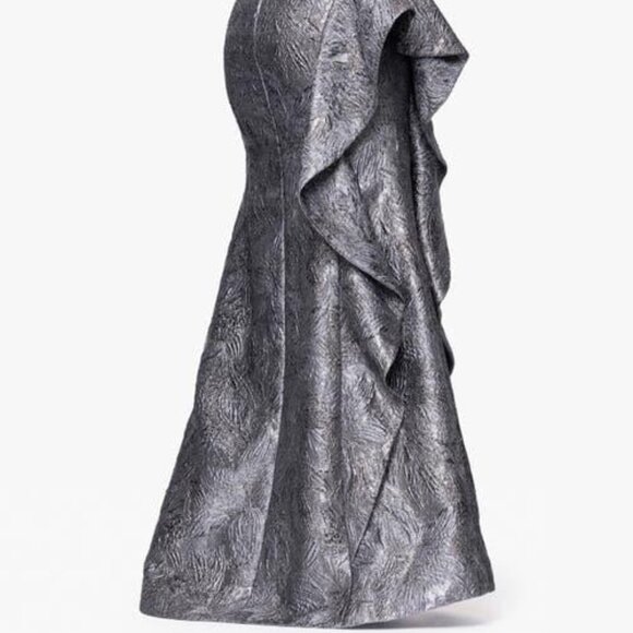 Xscape Gunmetal Metallic Ruffle One-Shoulder Jacquard Mermaid Gown - Picture 4 of 4